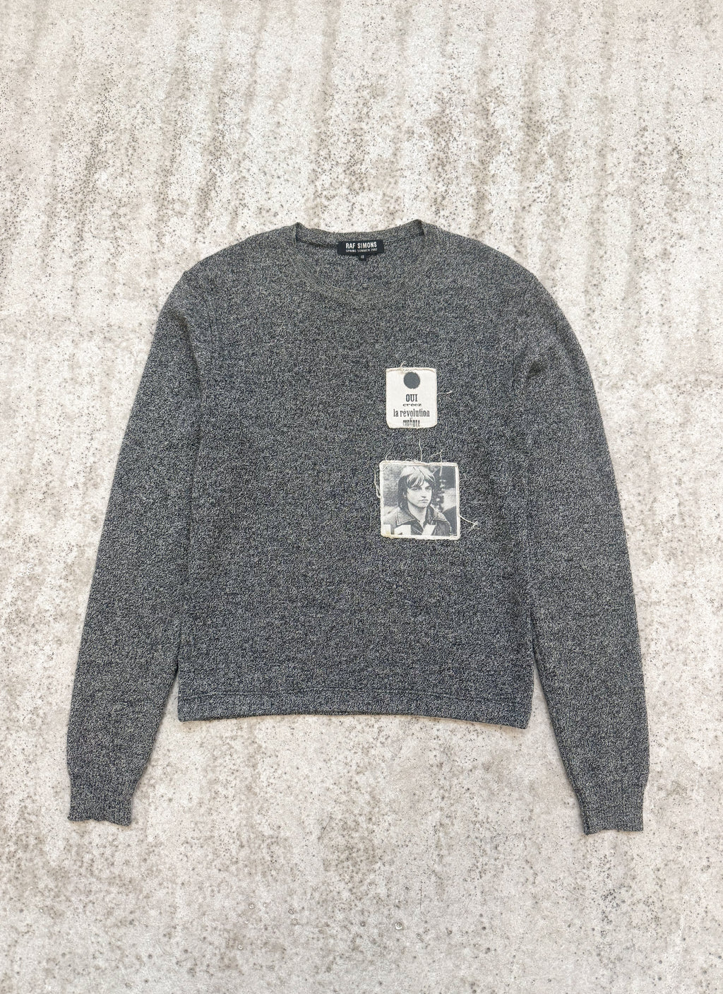 SS2002 Raf Simons Cashmere Salt And Pepper Knit With Patches