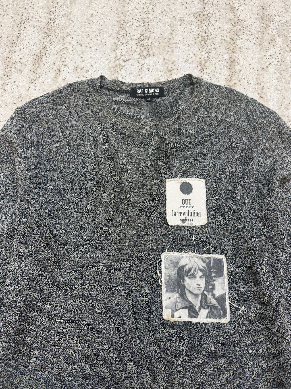 SS2002 Raf Simons Cashmere Salt And Pepper Knit With Patches