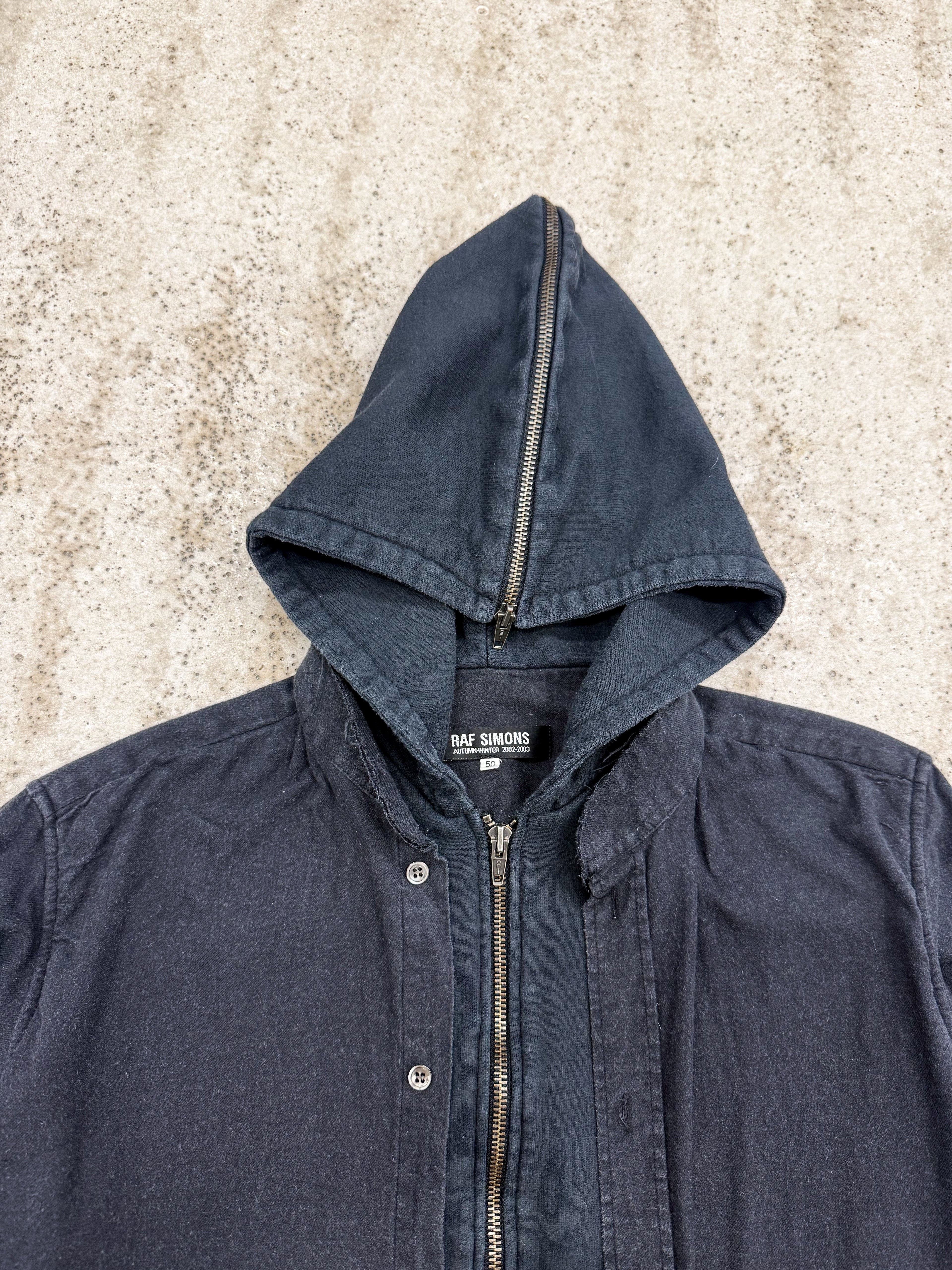 AW02-03 Raf Simons 'Virginia Creeper' Button-Up/Zipped Hoodie Hybrid With N2B Hood
