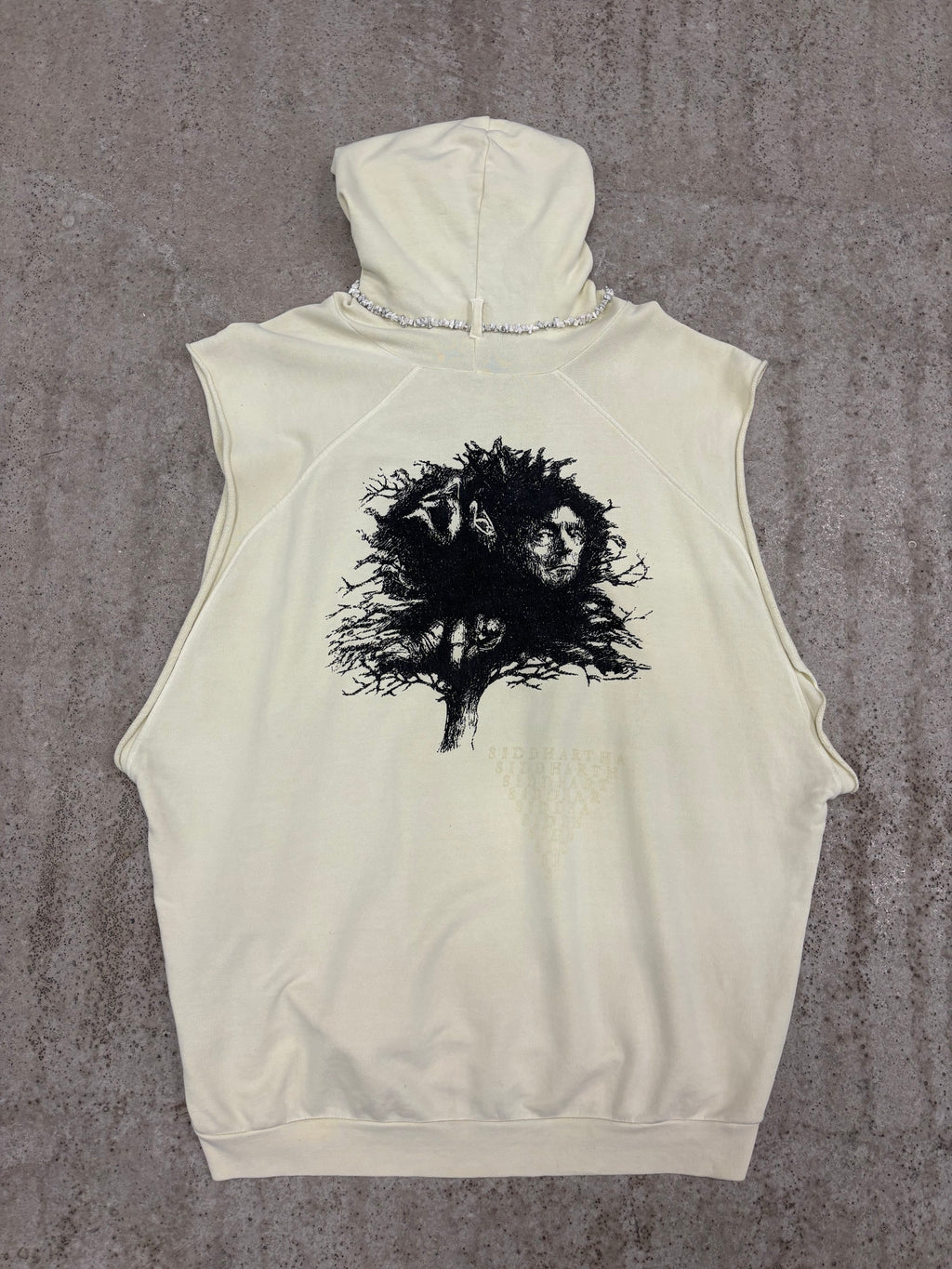 SS2004 Raf Simons 'Siddartha' Oversized Sleeveless Hoodie With Removable Stone Necklace