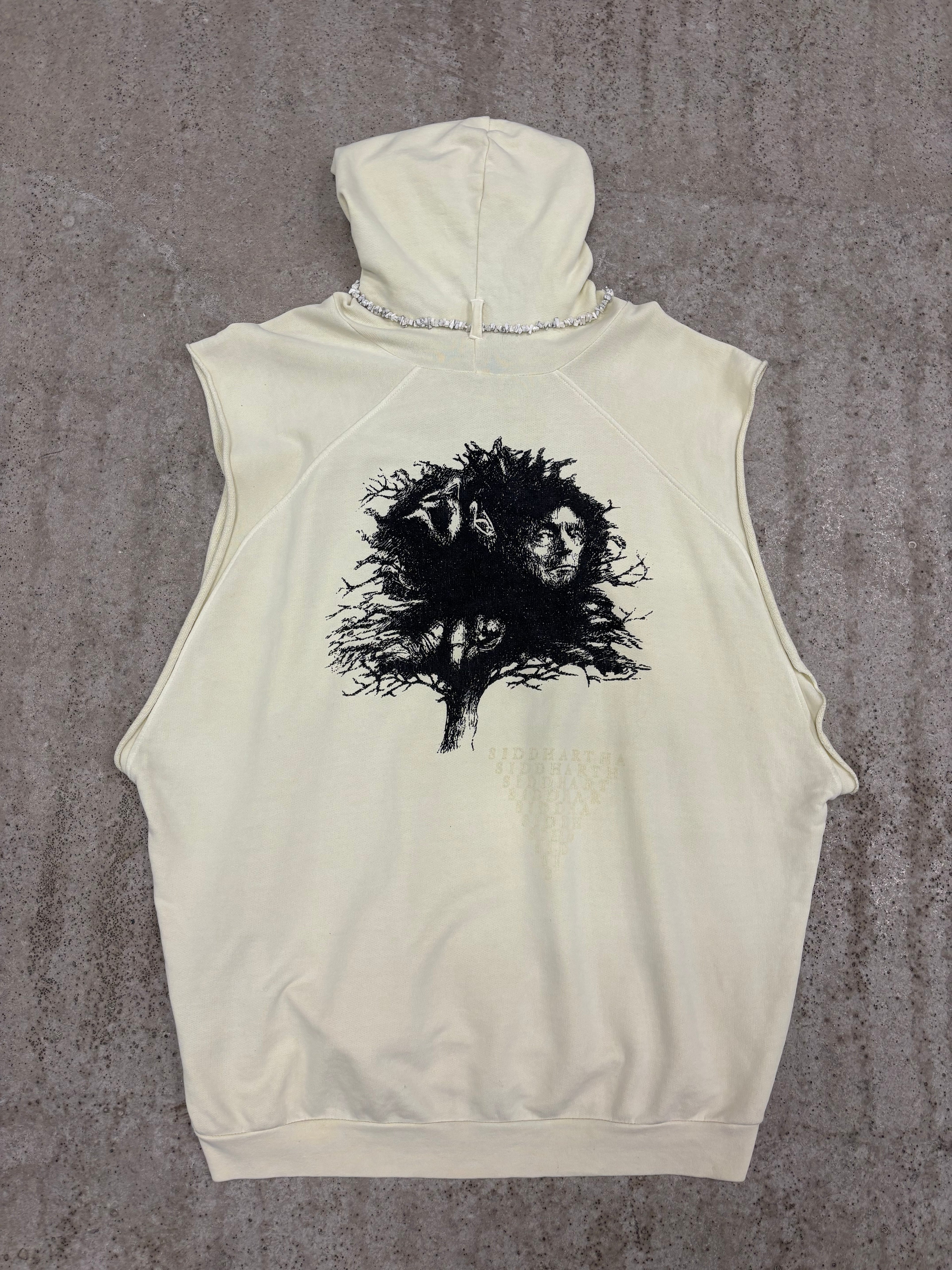 SS2004 Raf Simons 'Siddartha' Oversized Sleeveless Hoodie With Removable Stone Necklace
