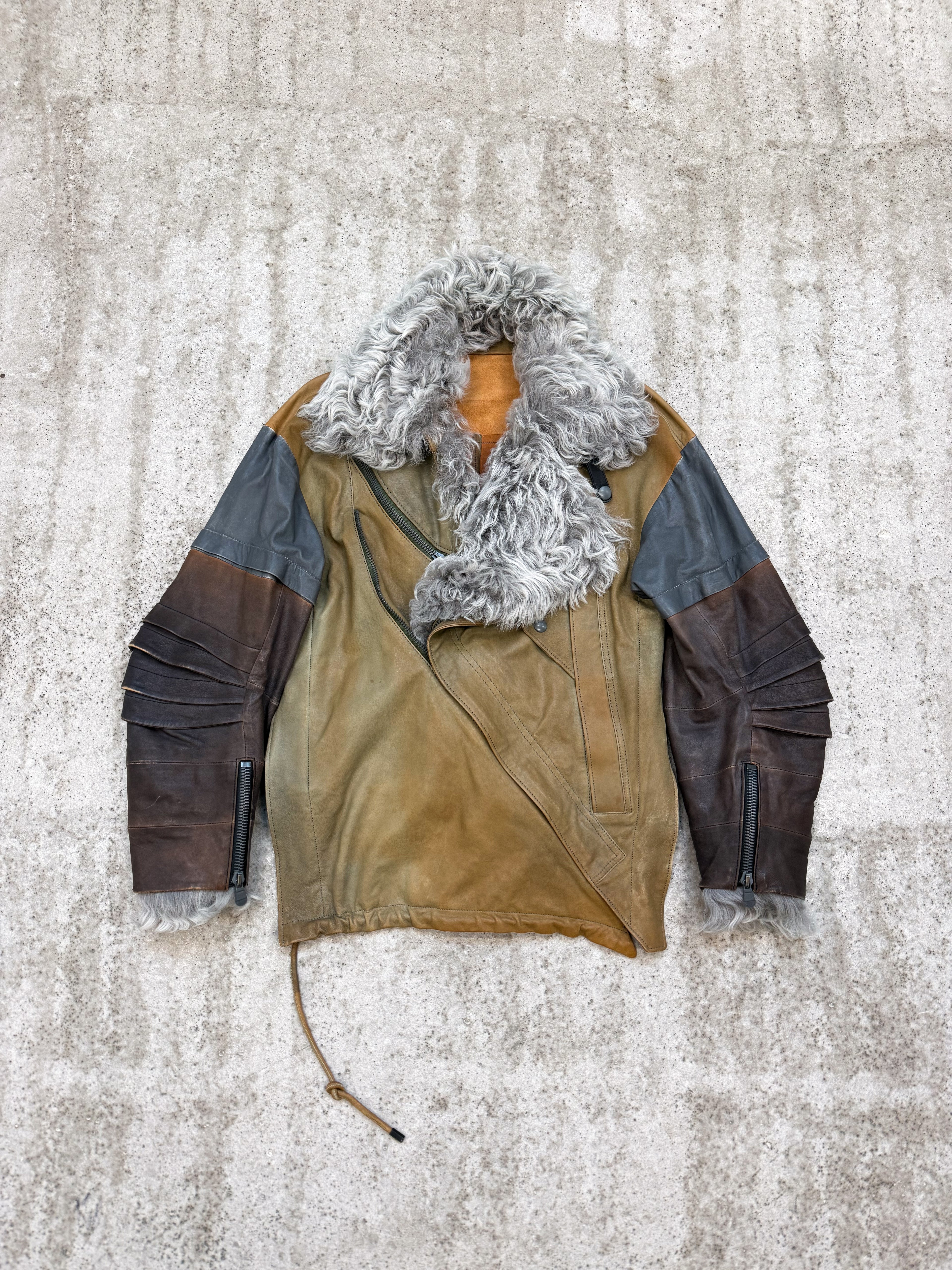 2010 Balenciaga by Nicolas Ghesquière Leather Layered Moto Shearling Jacket + 2004 Military Blouson