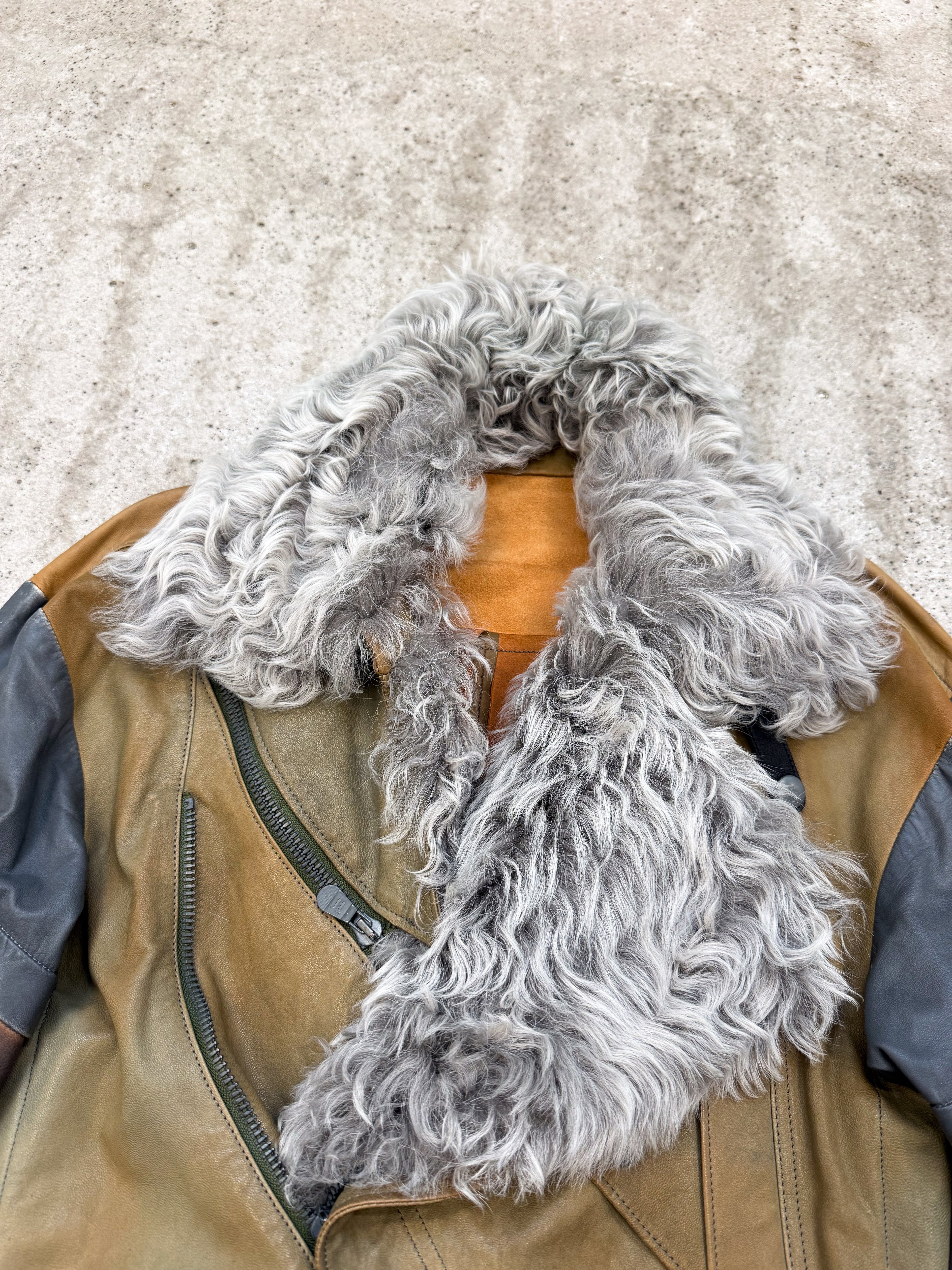 2010 Balenciaga by Nicolas Ghesquière Leather Layered Moto Shearling Jacket + 2004 Military Blouson