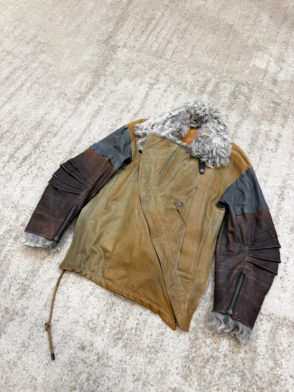 2010 Balenciaga by Nicolas Ghesquière Leather Layered Moto Shearling Jacket + 2004 Military Blouson