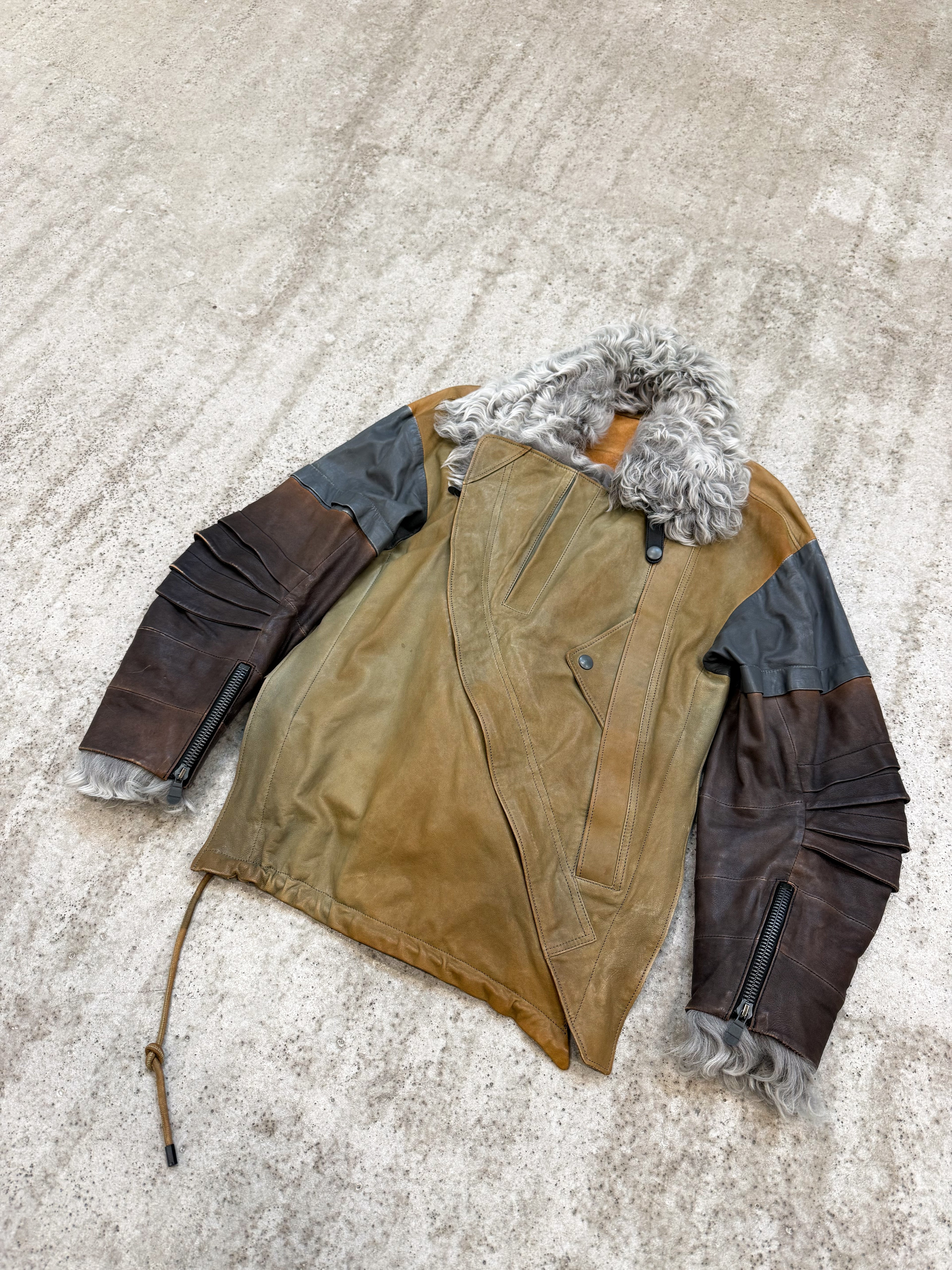 2010 Balenciaga by Nicolas Ghesquière Leather Layered Moto Shearling Jacket + 2004 Military Blouson