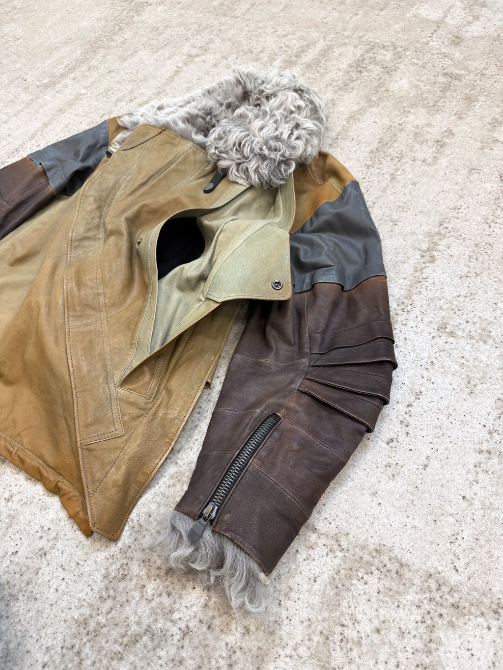 2010 Balenciaga by Nicolas Ghesquière Leather Layered Moto Shearling Jacket + 2004 Military Blouson