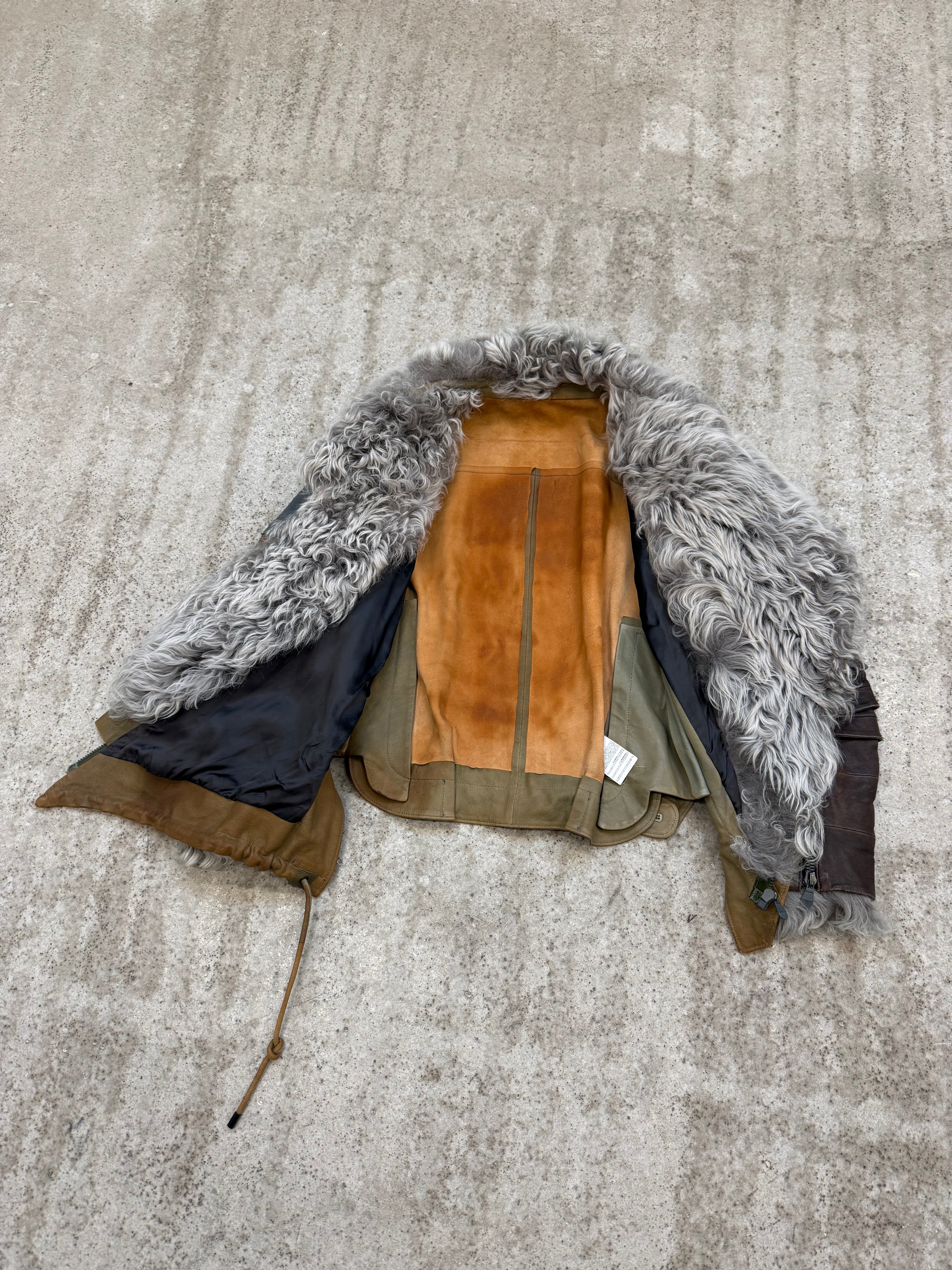 2010 Balenciaga by Nicolas Ghesquière Leather Layered Moto Shearling Jacket + 2004 Military Blouson